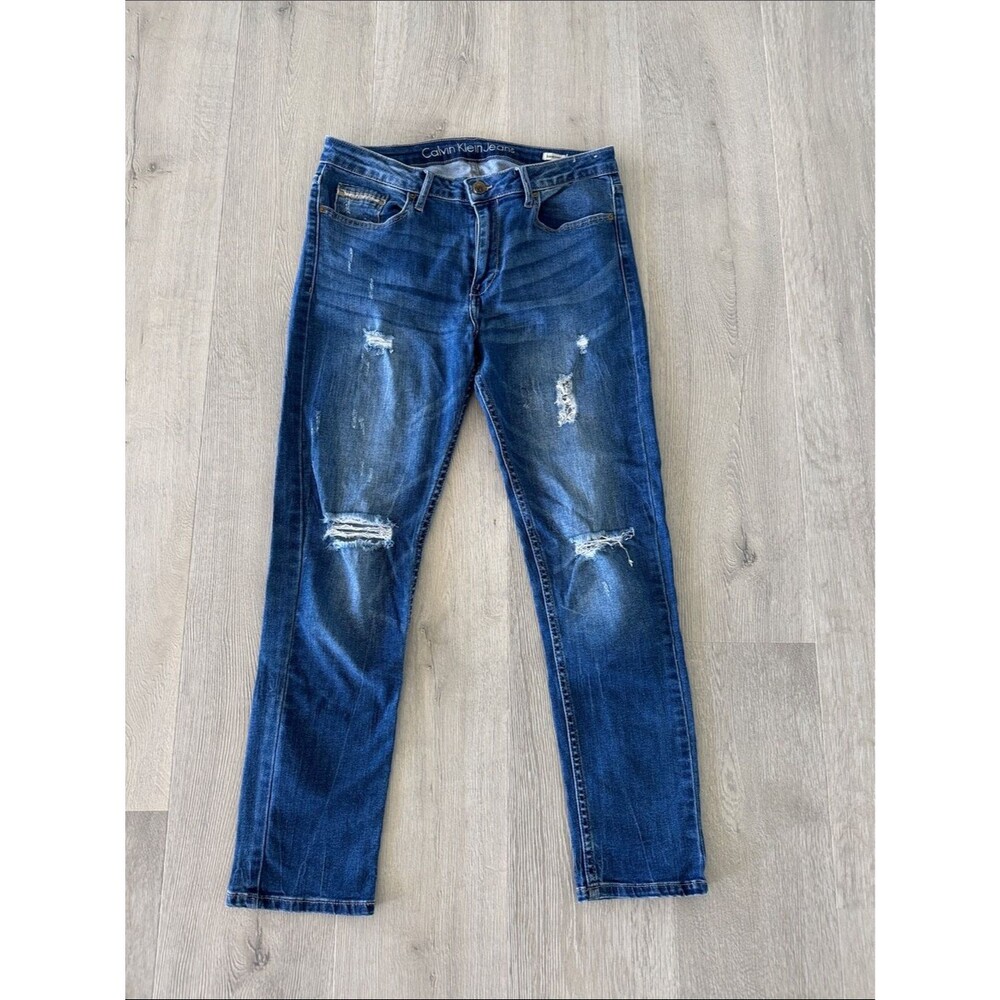 Calvin Klein Slim Straight Distressed Dark Blue Jeans